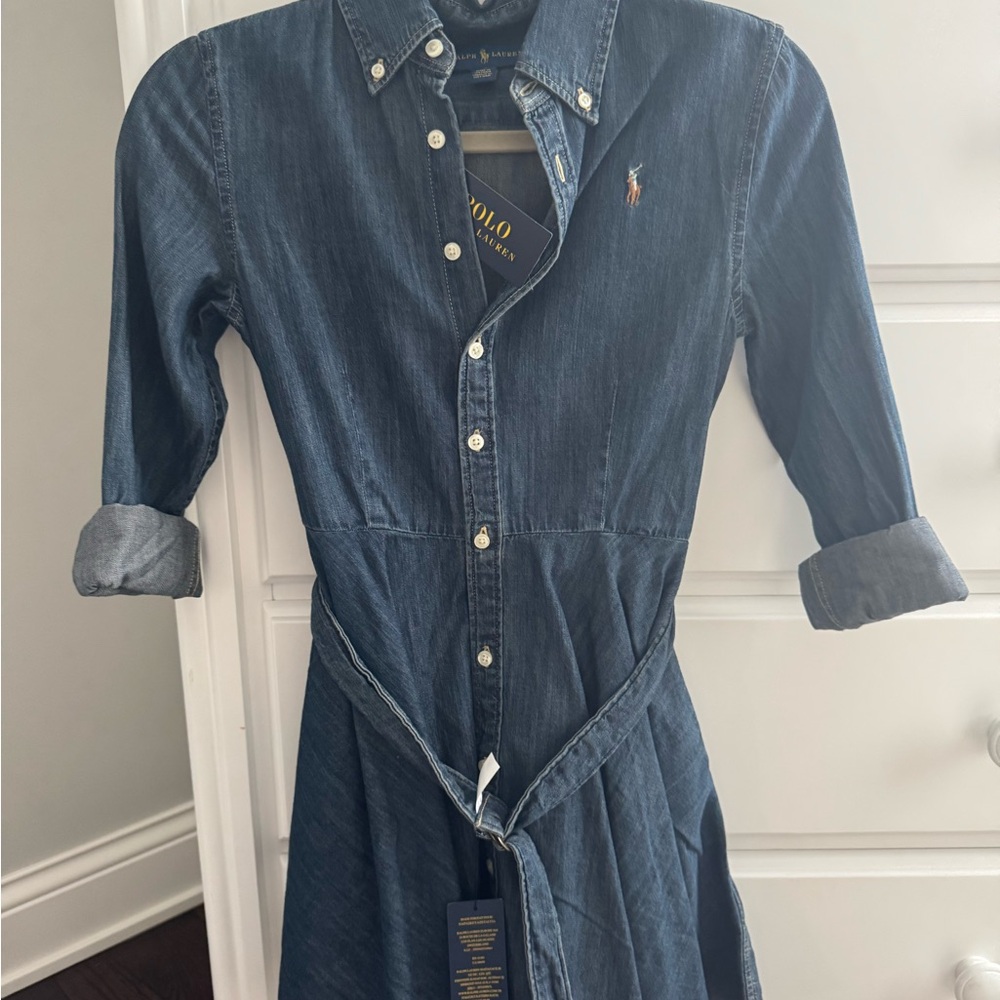 Ralph Lauren Girls Denim Long Sleeve Polo Collar Dress